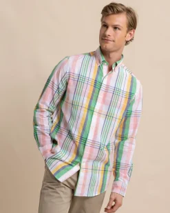 Southern Tide Springers Point Madras Plaid Long Sleeve Sport Shirt Classic White Flash Sale