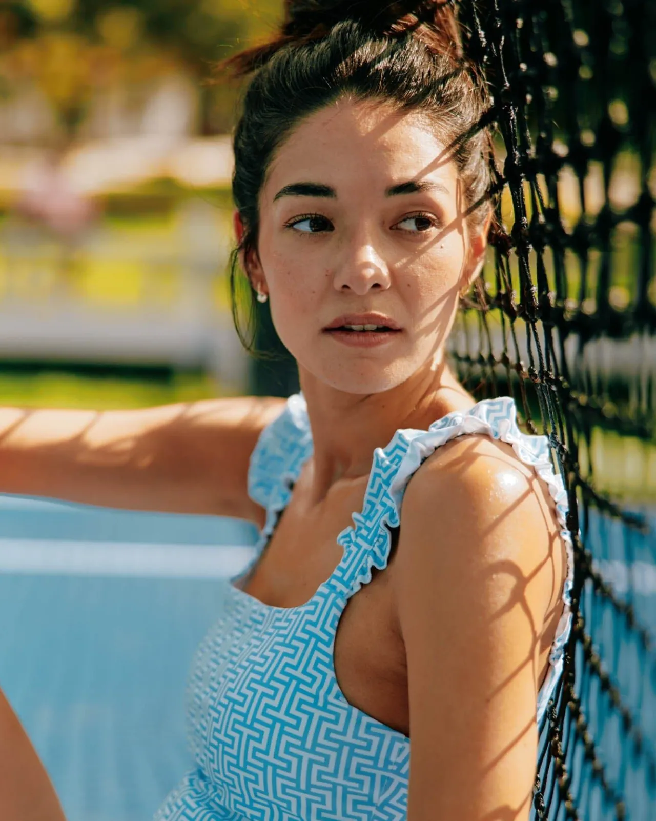 Southern Tide Staci Printed Active Ruffle Tank Clearwater Blue Hot