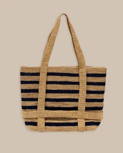 Southern Tide Striped Straw Hat Carrier Beach Tote Navy Store