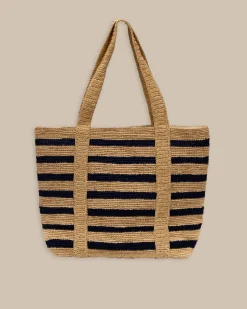 Southern Tide Striped Straw Hat Carrier Beach Tote Navy Store