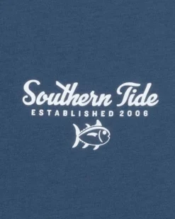 Southern Tide Striped Sunset Palms Short Sleeve T-Shirt Aged Denim Discount