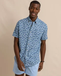 Southern Tide Summer Rays Short Sleeve Sport Shirt Coronet Blue Hot