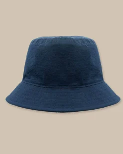 Southern Tide Sun Washed Seersucker Bucket Hat Navy Outlet