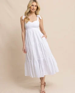 Southern Tide Sylvie Eyelet Maxi Dress Classic White Hot