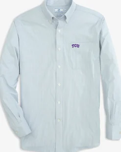 Southern Tide Tcu Horned Frogs Gingham Button Down Shirt Slate Grey Cheap