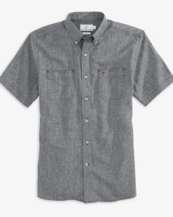 Southern Tide Texas Tech Red Raiders Short Sleeve Button Down Dock Shirt Polarized Grey Fashion