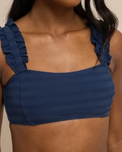 Southern Tide Texture Ruffle Bikini Top Dress Blue Flash Sale