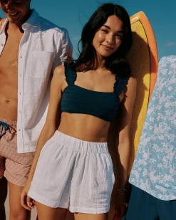 Southern Tide Texture Ruffle Bikini Top Dress Blue Flash Sale