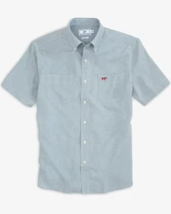 Southern Tide Virginia Tech Hokies Short Sleeve Button Down Dock Shirt Seagull Grey Flash Sale
