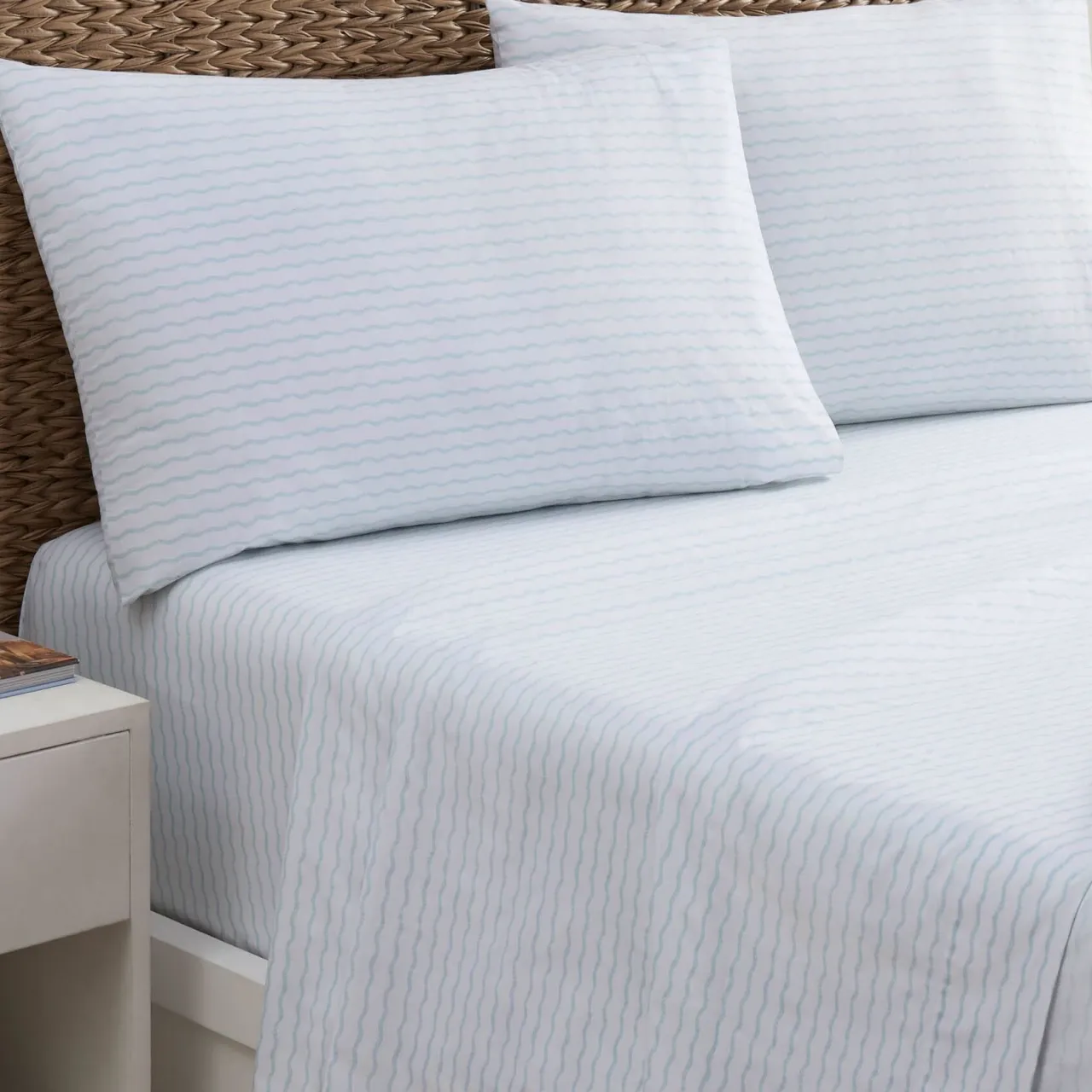 WPH Wavy Stripe Sheet Set Aqua Sale
