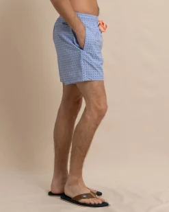 Southern Tide White Lotus Swim Trunk Clearwater Blue Fashion